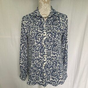 Loft // Blue, White Floral Print Button Down Top Size small tp1